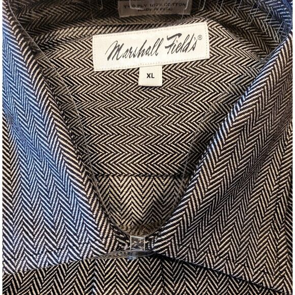 Men Marshall Fields Hyde Park Black White Chevron Design LS Button Up XL Vintage - Picture 2 of 4